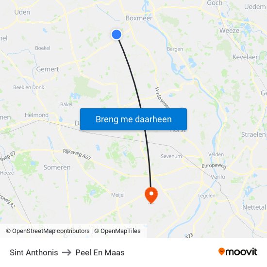 Sint Anthonis to Peel En Maas map
