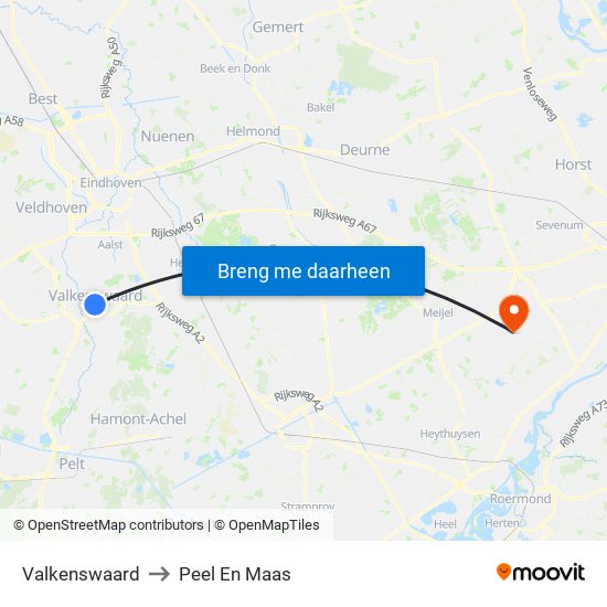 Valkenswaard to Peel En Maas map