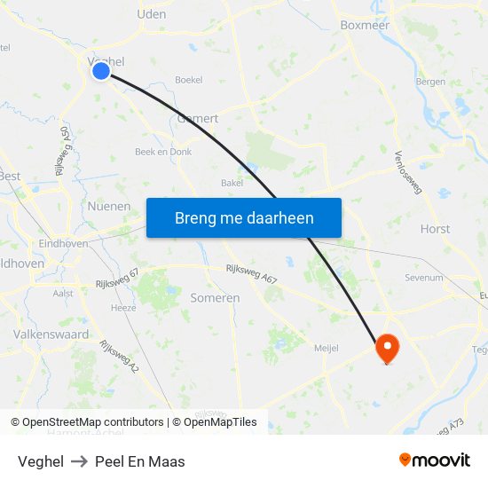 Veghel to Peel En Maas map