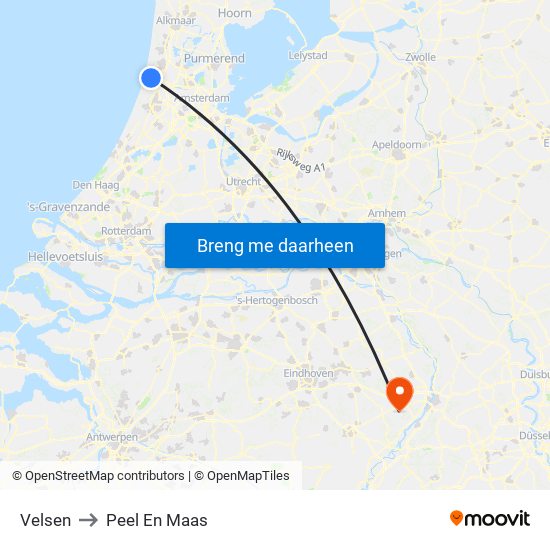 Velsen to Peel En Maas map