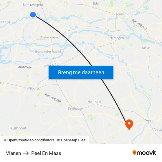 Vianen to Peel En Maas map