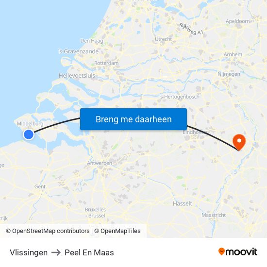 Vlissingen to Peel En Maas map