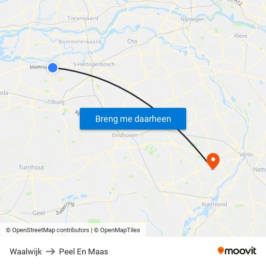 Waalwijk to Peel En Maas map