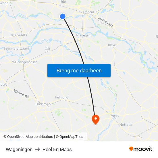 Wageningen to Peel En Maas map