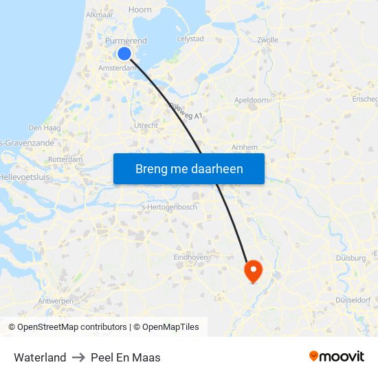 Waterland to Peel En Maas map