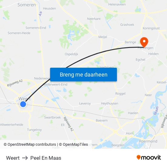 Weert to Peel En Maas map