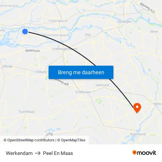Werkendam to Peel En Maas map