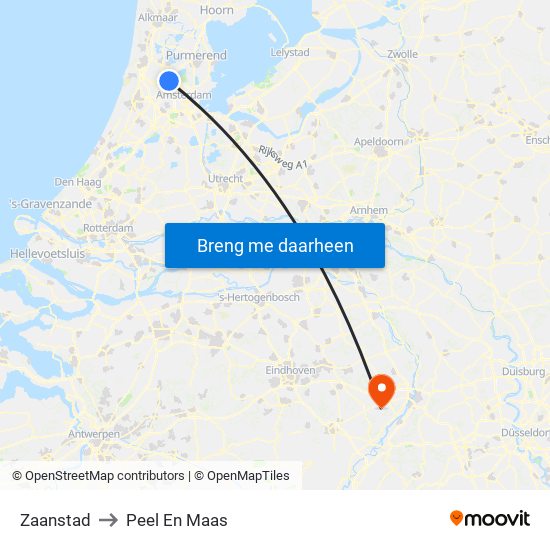 Zaanstad to Peel En Maas map