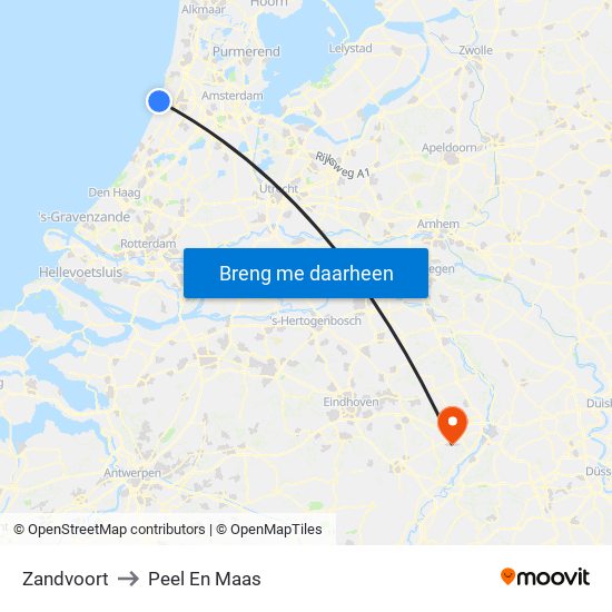 Zandvoort to Peel En Maas map