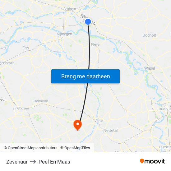 Zevenaar to Peel En Maas map