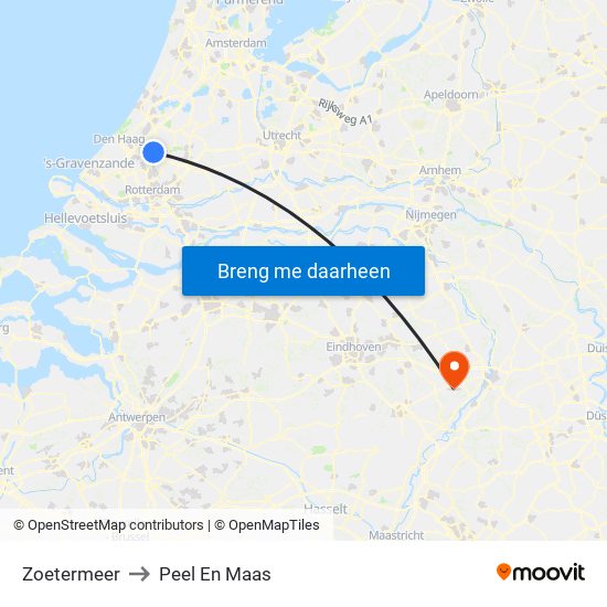Zoetermeer to Peel En Maas map
