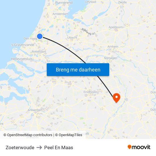 Zoeterwoude to Peel En Maas map