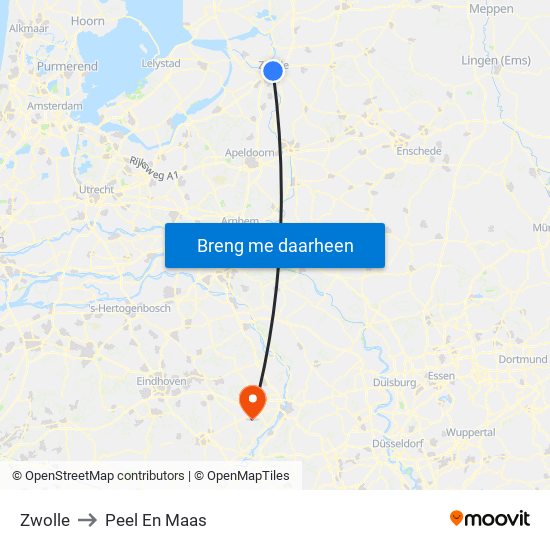 Zwolle to Peel En Maas map