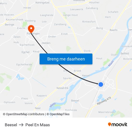 Beesel to Peel En Maas map