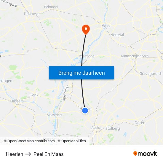 Heerlen to Peel En Maas map