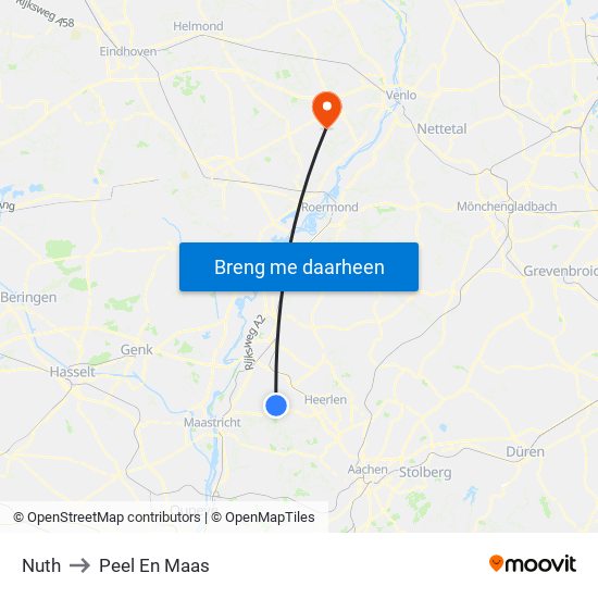 Nuth to Peel En Maas map