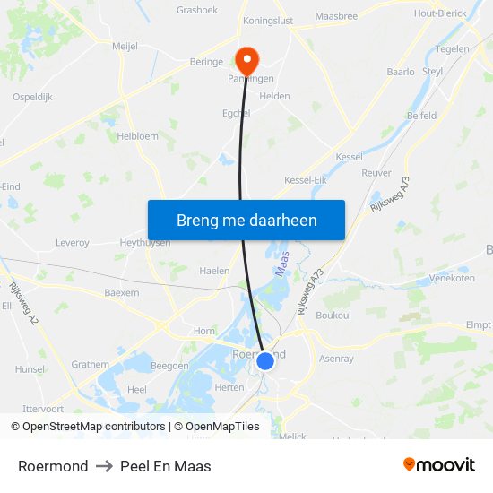 Roermond to Peel En Maas map