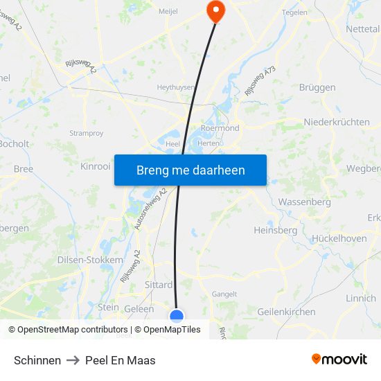 Schinnen to Peel En Maas map