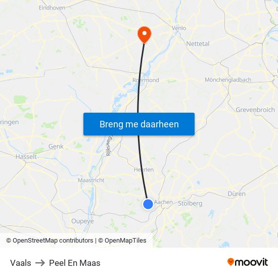 Vaals to Peel En Maas map