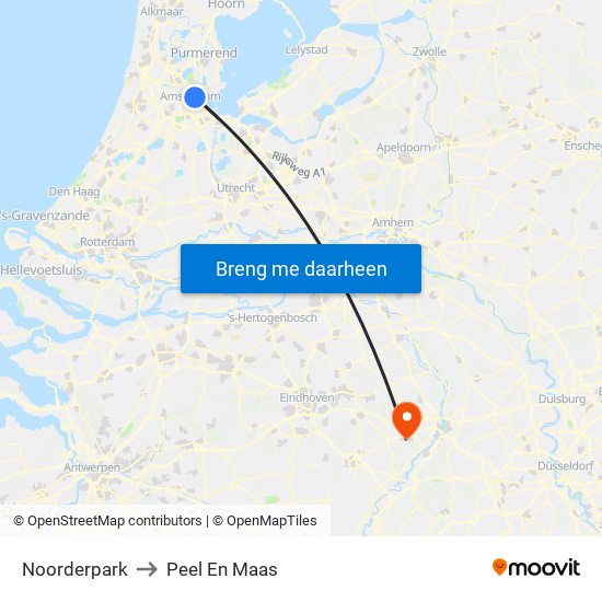 Noorderpark to Peel En Maas map