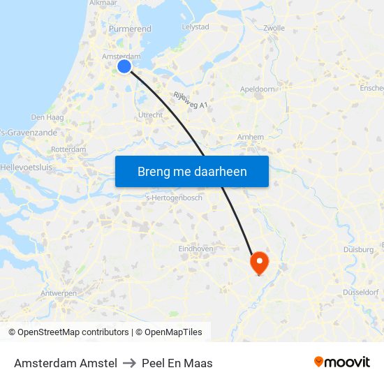 Amsterdam Amstel to Peel En Maas map