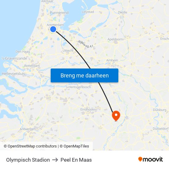 Olympisch Stadion to Peel En Maas map