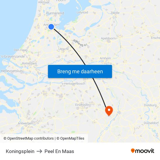 Koningsplein to Peel En Maas map