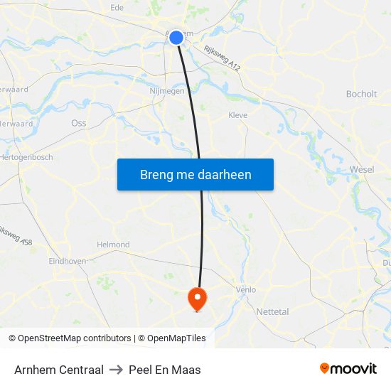 Arnhem Centraal to Peel En Maas map