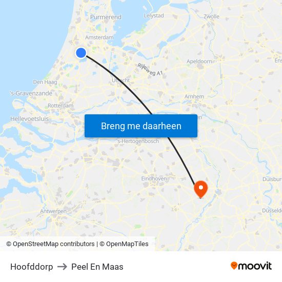 Hoofddorp to Peel En Maas map