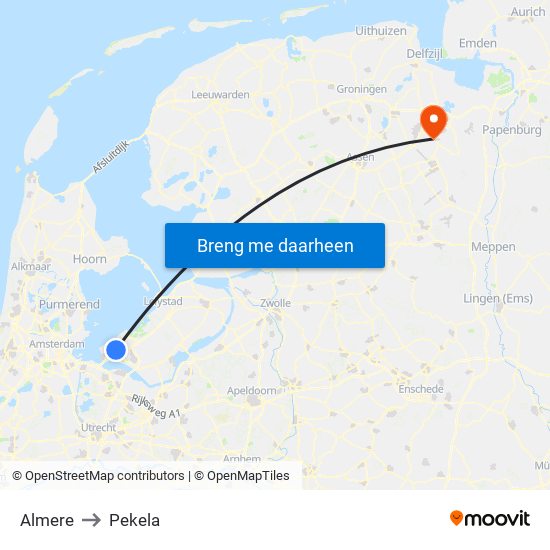 Almere to Pekela map