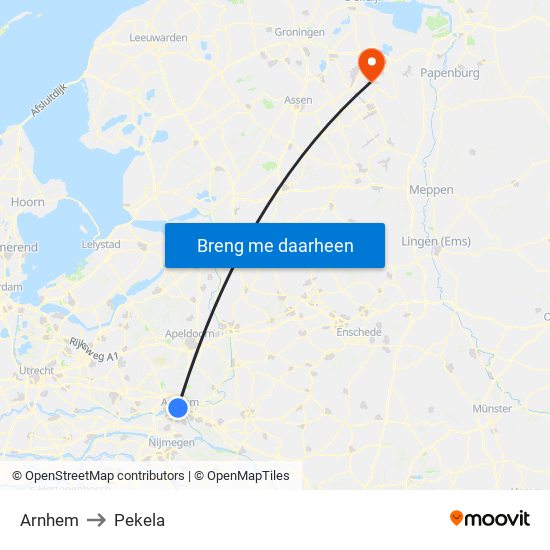 Arnhem to Pekela map