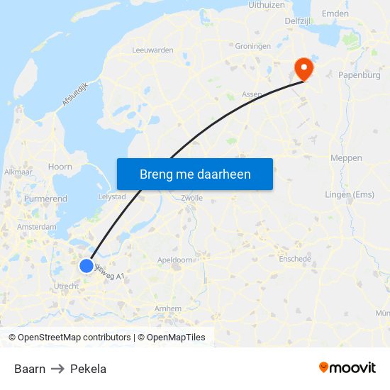 Baarn to Pekela map