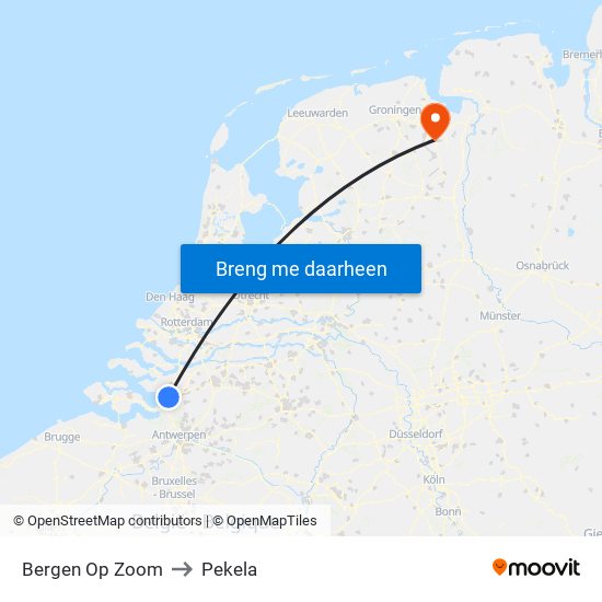 Bergen Op Zoom to Pekela map