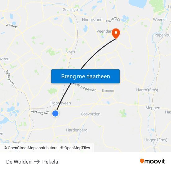 De Wolden to Pekela map
