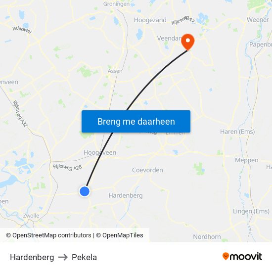Hardenberg to Pekela map