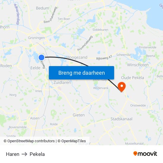 Haren to Pekela map