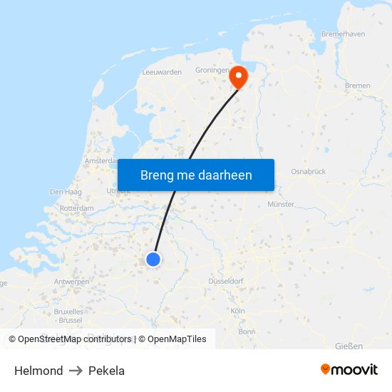 Helmond to Pekela map