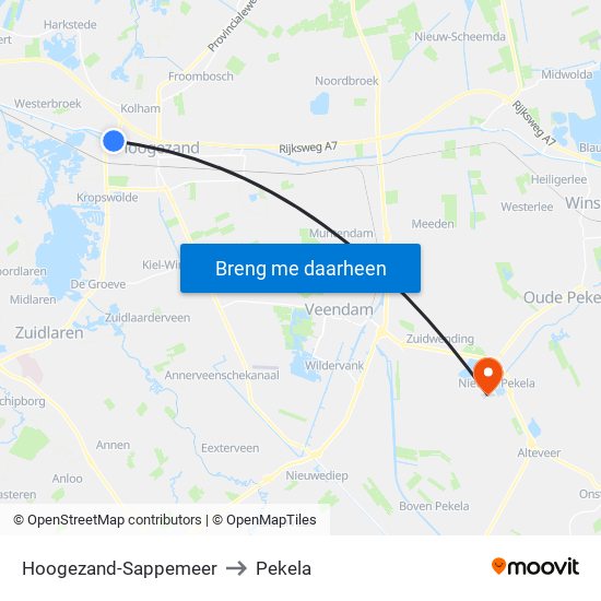 Hoogezand-Sappemeer to Pekela map