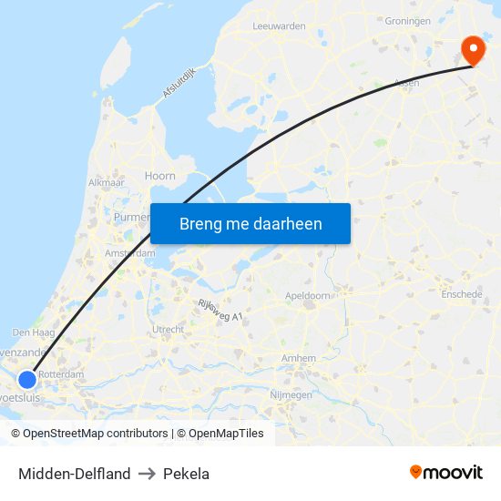 Midden-Delfland to Pekela map