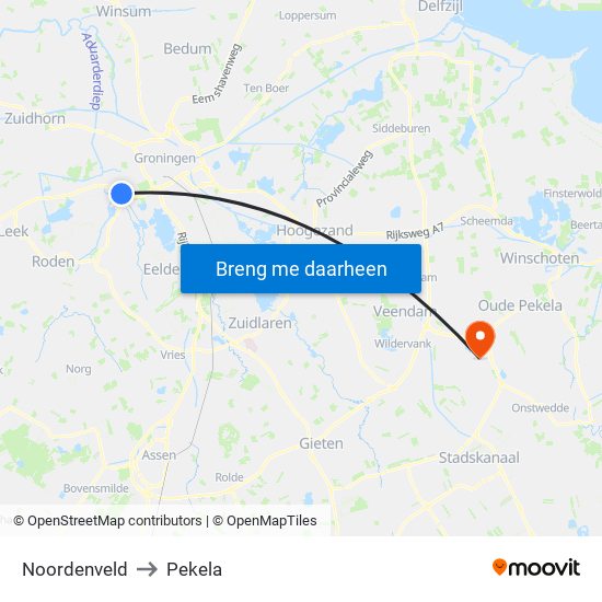 Noordenveld to Pekela map
