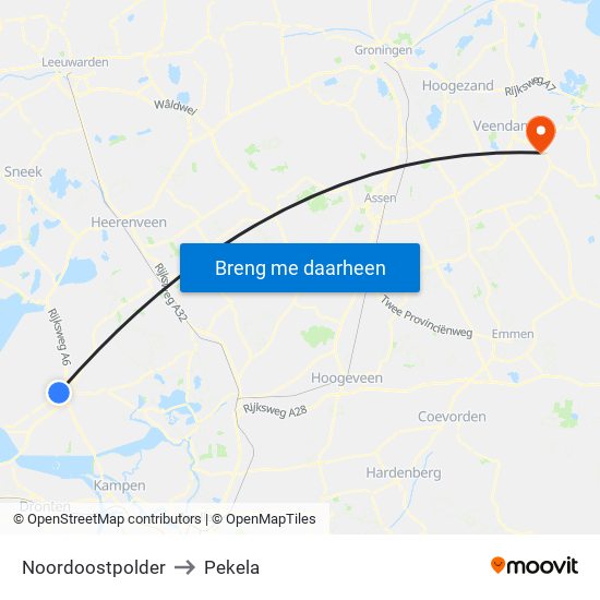 Noordoostpolder to Pekela map