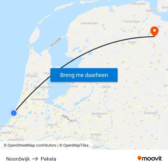 Noordwijk to Pekela map