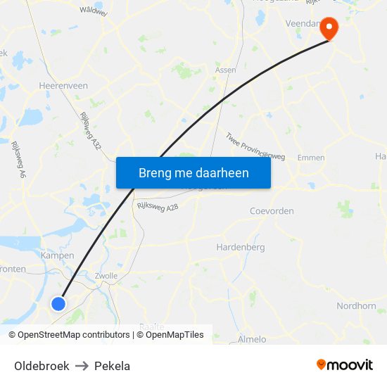 Oldebroek to Pekela map