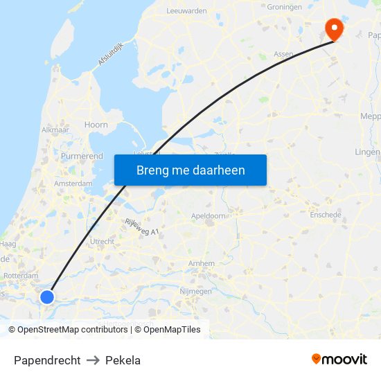 Papendrecht to Pekela map