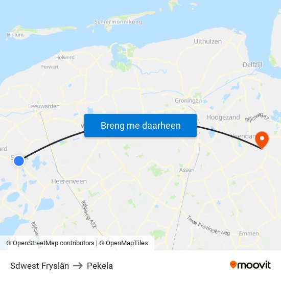 Sdwest Fryslân to Pekela map