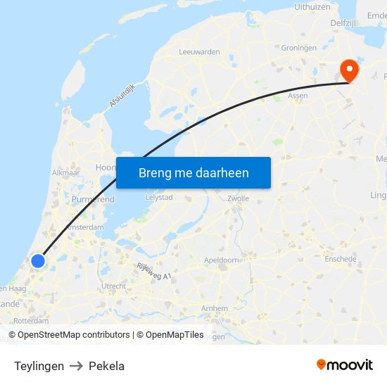 Teylingen to Pekela map