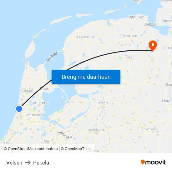 Velsen to Pekela map