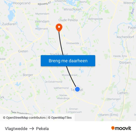 Vlagtwedde to Pekela map