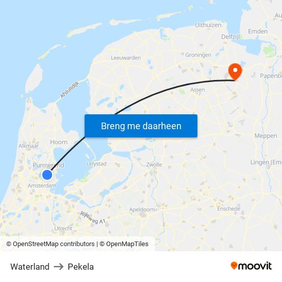 Waterland to Pekela map