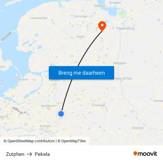 Zutphen to Pekela map